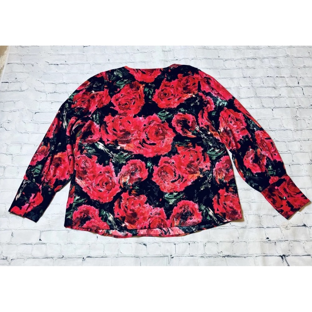 Rachel Zoe Top Womens M Dark Floral Roses Satin Tunic Whimsigoth Grunge Artsy - Picture 11 of 11